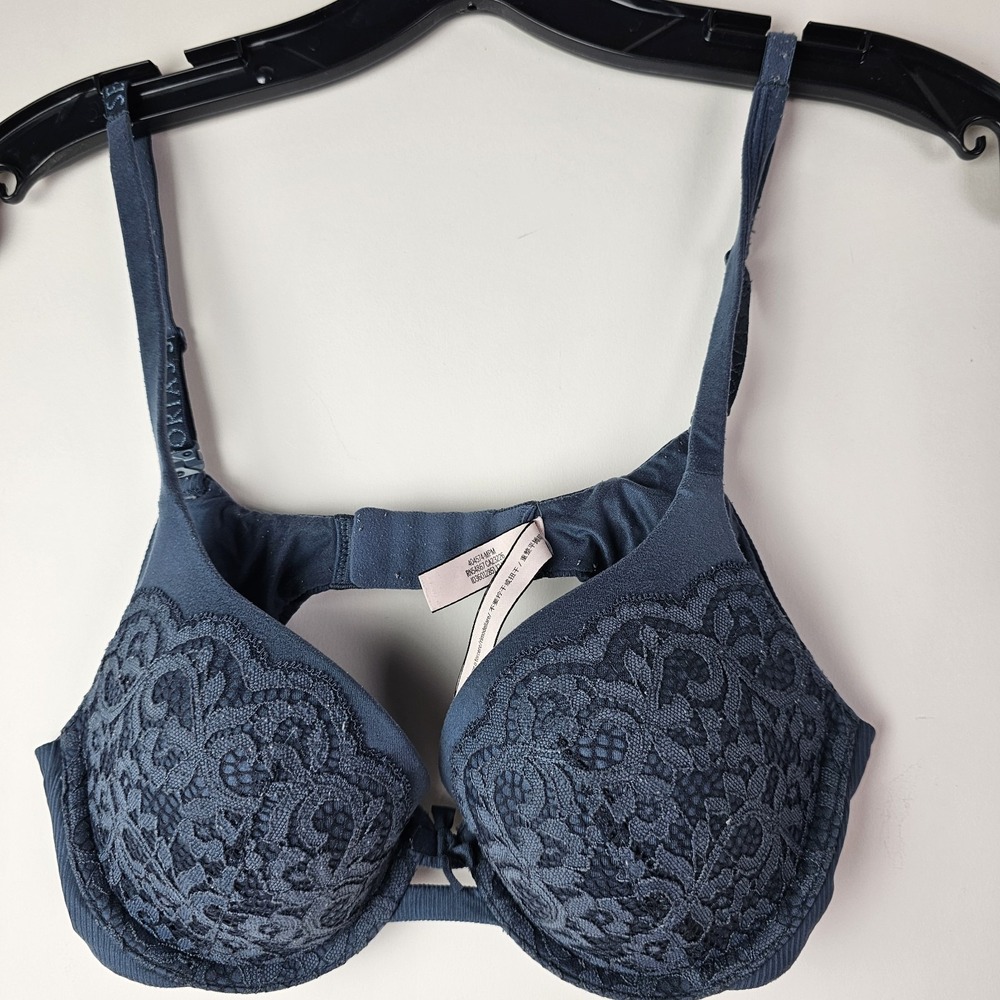 Victoria's Secret Perfect Shape Blue Lace Bra Size 34B Romantic Underwire